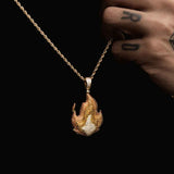 Diamond Flame Emoji Necklace Pendant & Rope Chain