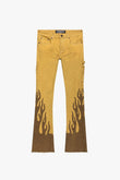 "FLAME” STACKED FLARE JEAN KHAKI BLUE