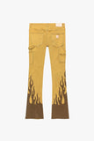 "FLAME” STACKED FLARE JEAN KHAKI BLUE
