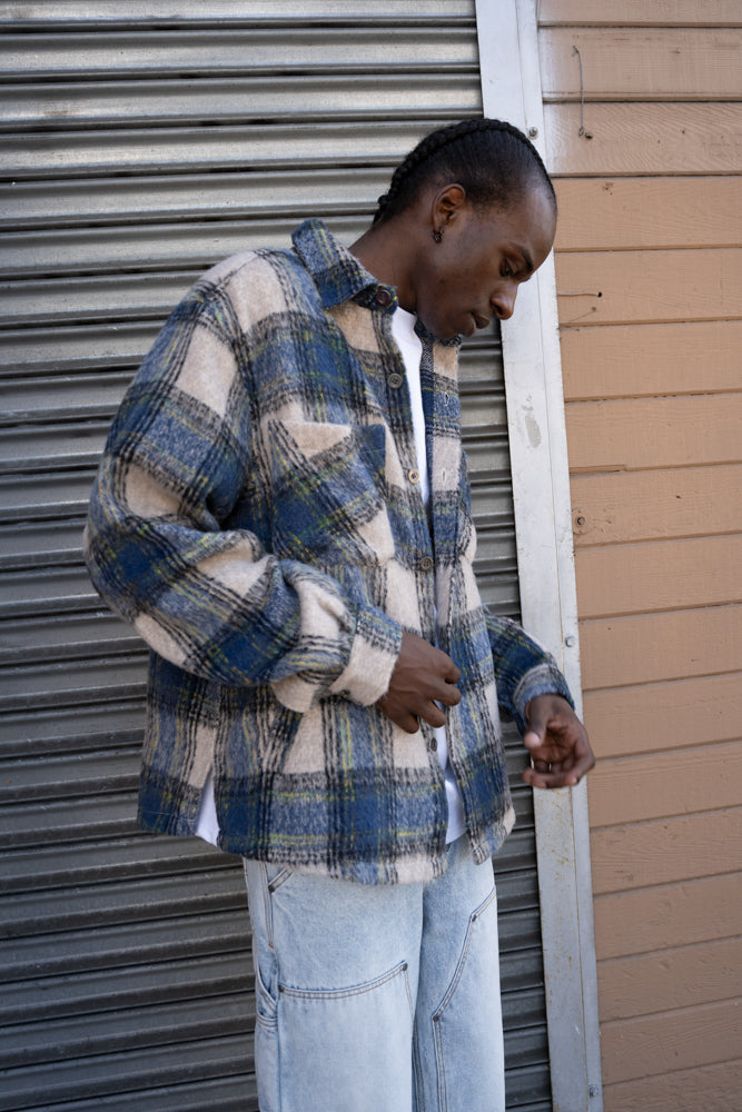 EPTM Side Slit Flannel - Blue/Grey