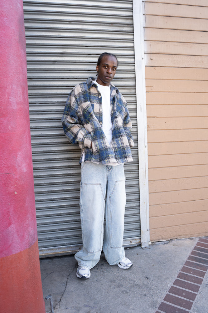 EPTM Side Slit Flannel - Blue/Grey