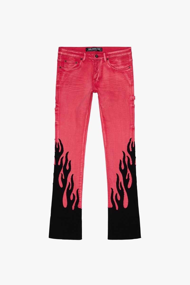 "FLARE" STACKED FLARE JEAN RED BLACK