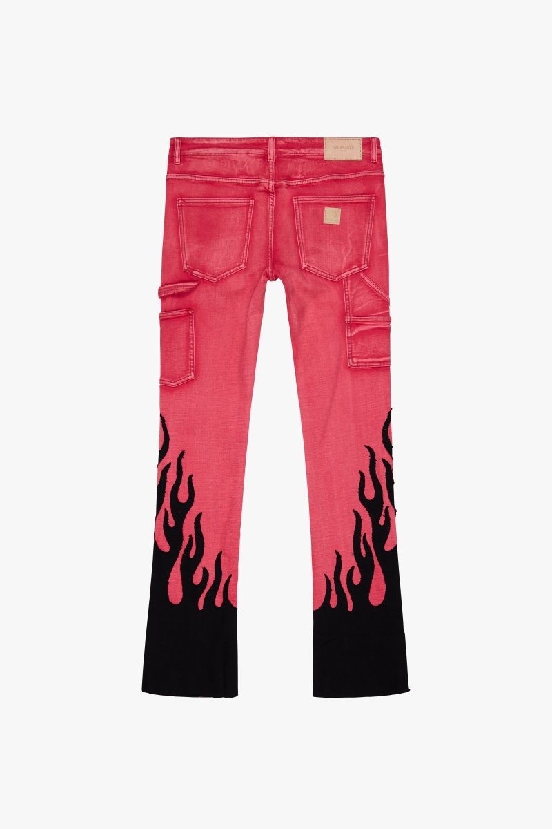 "FLARE" STACKED FLARE JEAN RED BLACK