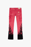 "FLARE" STACKED FLARE JEAN RED BLACK