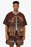 "GHOST HANDS" TAPESTRY BUTTON UP BROWN
