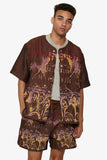 "GHOST HANDS" TAPESTRY BUTTON UP BROWN