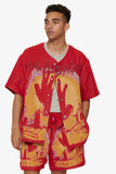 "GHOST HANDS" TAPESTRY BUTTON UP RED