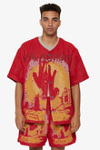 "GHOST HANDS" TAPESTRY BUTTON UP RED