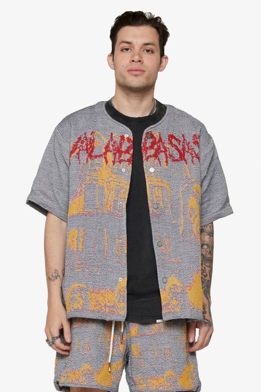 "GHOST HANDS" TAPESTRY BUTTON UP WHITE