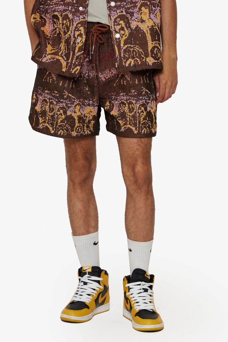 "GHOST HANDS" TAPESTRY SHORTS BROWN