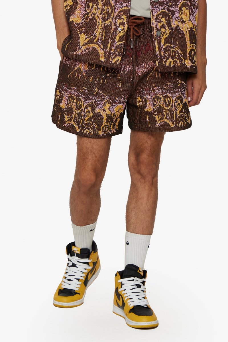 "GHOST HANDS" TAPESTRY SHORTS BROWN