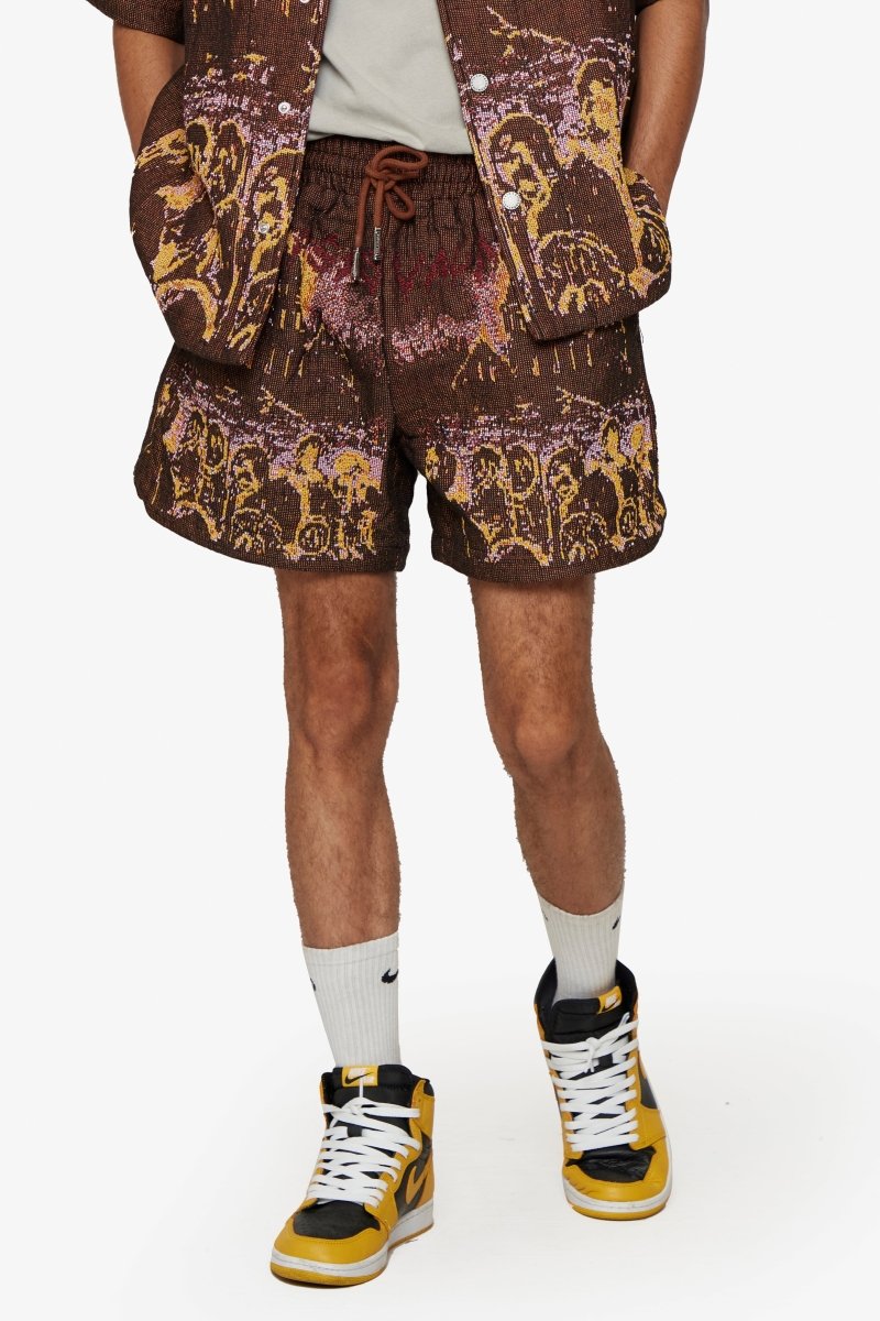 "GHOST HANDS" TAPESTRY SHORTS BROWN