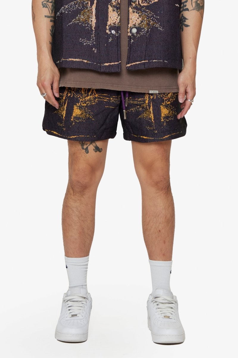 "GHOST HANDS" TAPESTRY SHORTS PURPLE