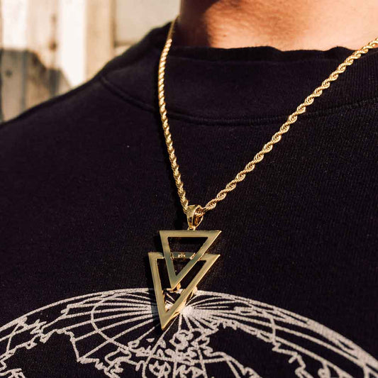 Dual Arrow Gold Necklace Pendant & Rope Chain