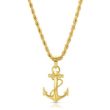 Gold Anchor Necklace Pendant & Rope Chain