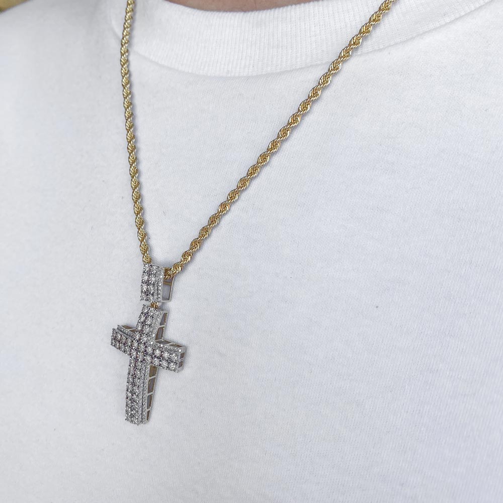 10k Solid Gold Diamond Cross Necklace Pendant 1.35 CTW