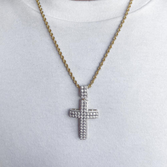 10k Solid Gold Diamond Cross Necklace Pendant 1.35 CTW