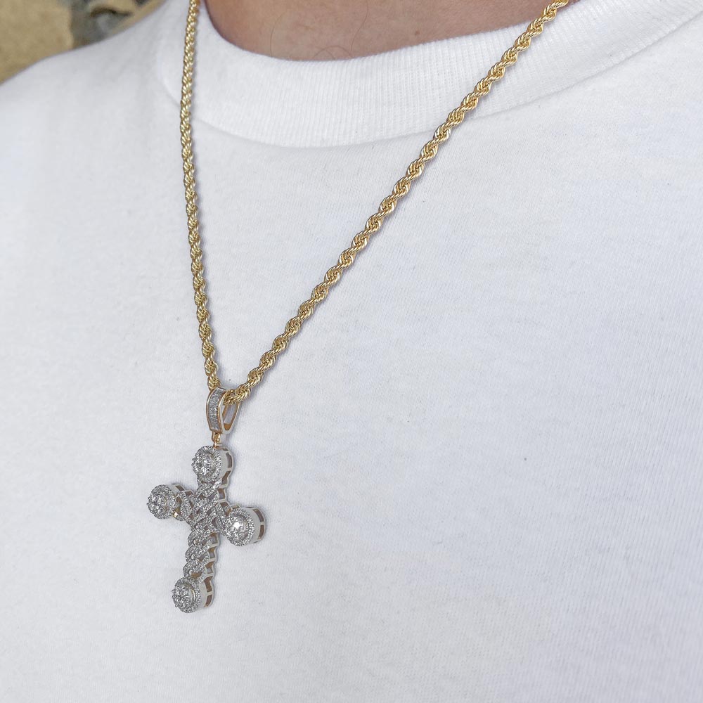 14k Solid Gold Diamond Cuban Cross Pendant (1 CTW)