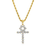 Micro Diamond Ankh Gold Necklace Pendant & Rope Gold Chain