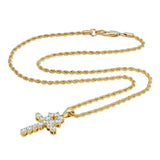 Micro Diamond Ankh Gold Necklace Pendant & Rope Gold Chain