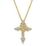 Diamond Rose Cross Necklace Pendant & Rope Chain