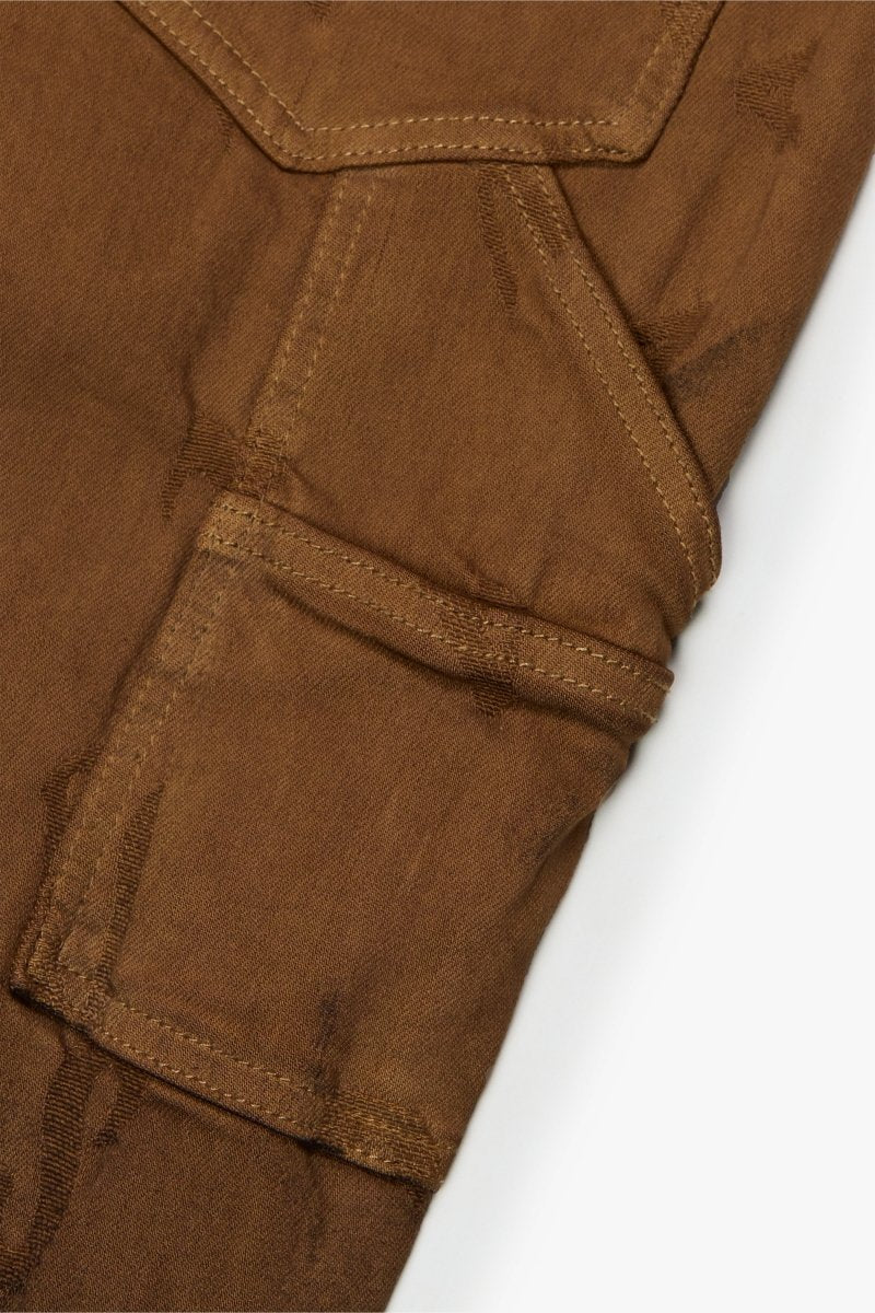 "GRIDLOCK" STACKED FLARE DENIM DARK KHAKI