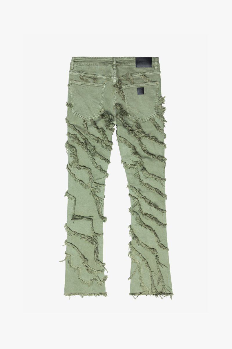 "GRIT” STACKED FLARE JEAN LIGHT EMERALD