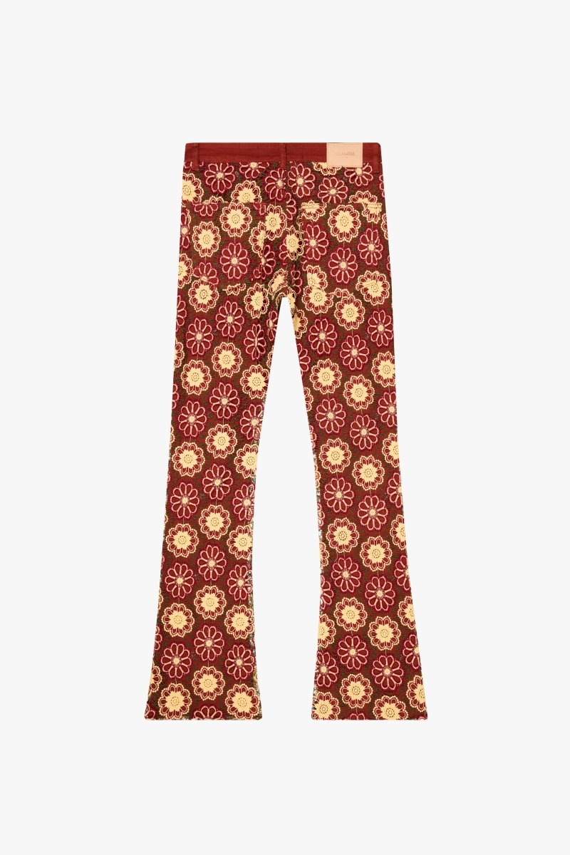 "HONEYCOMB" STACKED FLARE JEAN TANGERINE RED