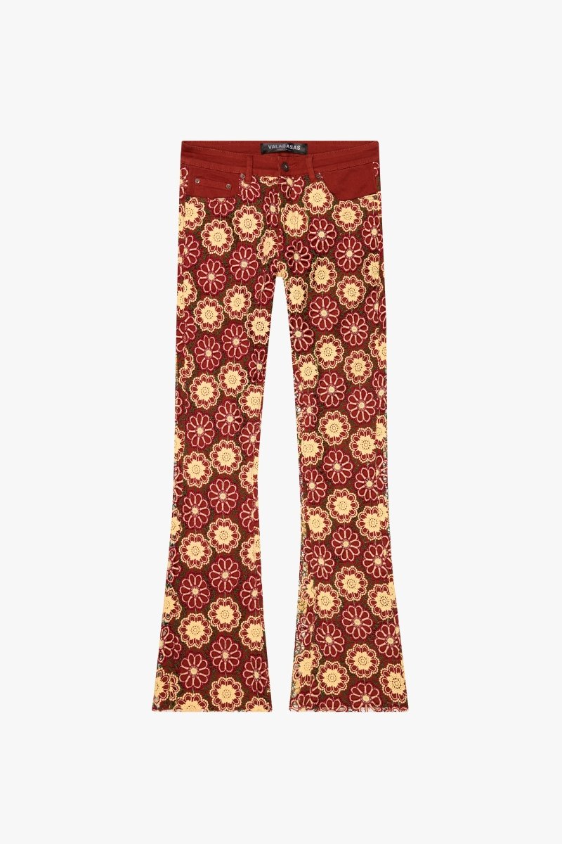 "HONEYCOMB" STACKED FLARE JEAN TANGERINE RED