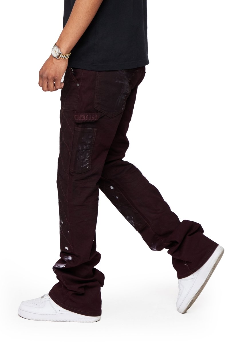 "HOSSAM" STACKED FLARE JEAN DARK CLARET