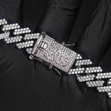 Straight Edge Diamond Cuban Bracelet White Gold 15mm