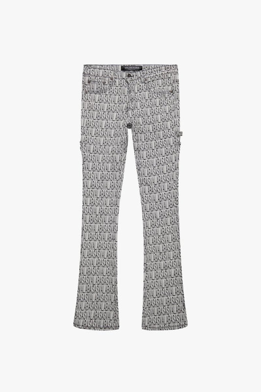 "IMPRINT” STACKED FLARE JEAN BLACK WHITE