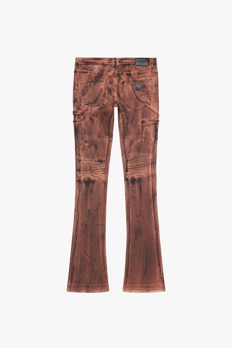 "INKSTRIKE” STACKED FLARE JEAN TAN BLACK