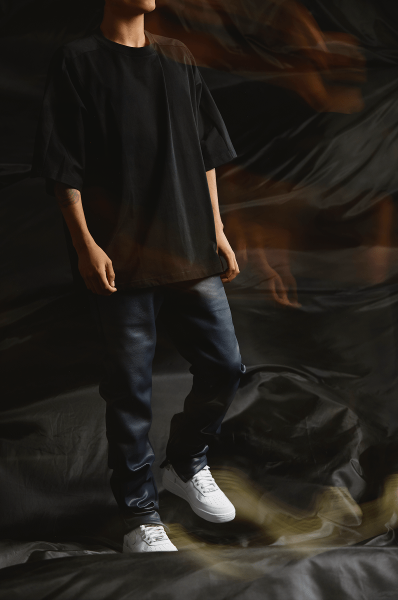 "JEDI" SKINNY/STACKED FLARE JEAN NAVY