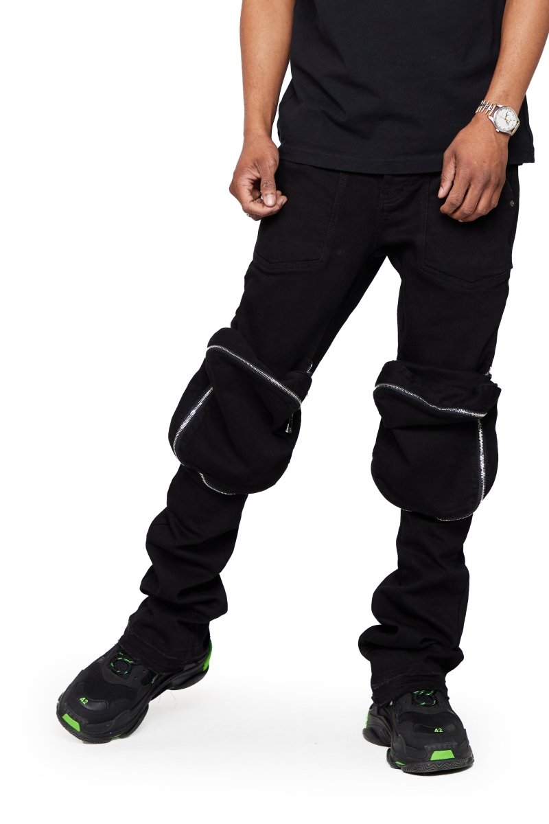 “LEOPOLD” STACKED FLARE JEAN BLACK WASHED