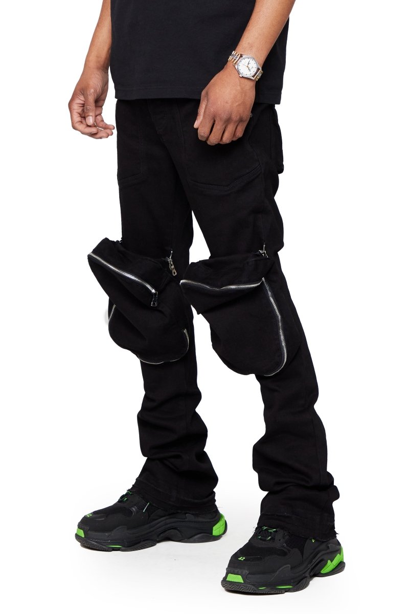 “LEOPOLD” STACKED FLARE JEAN BLACK WASHED