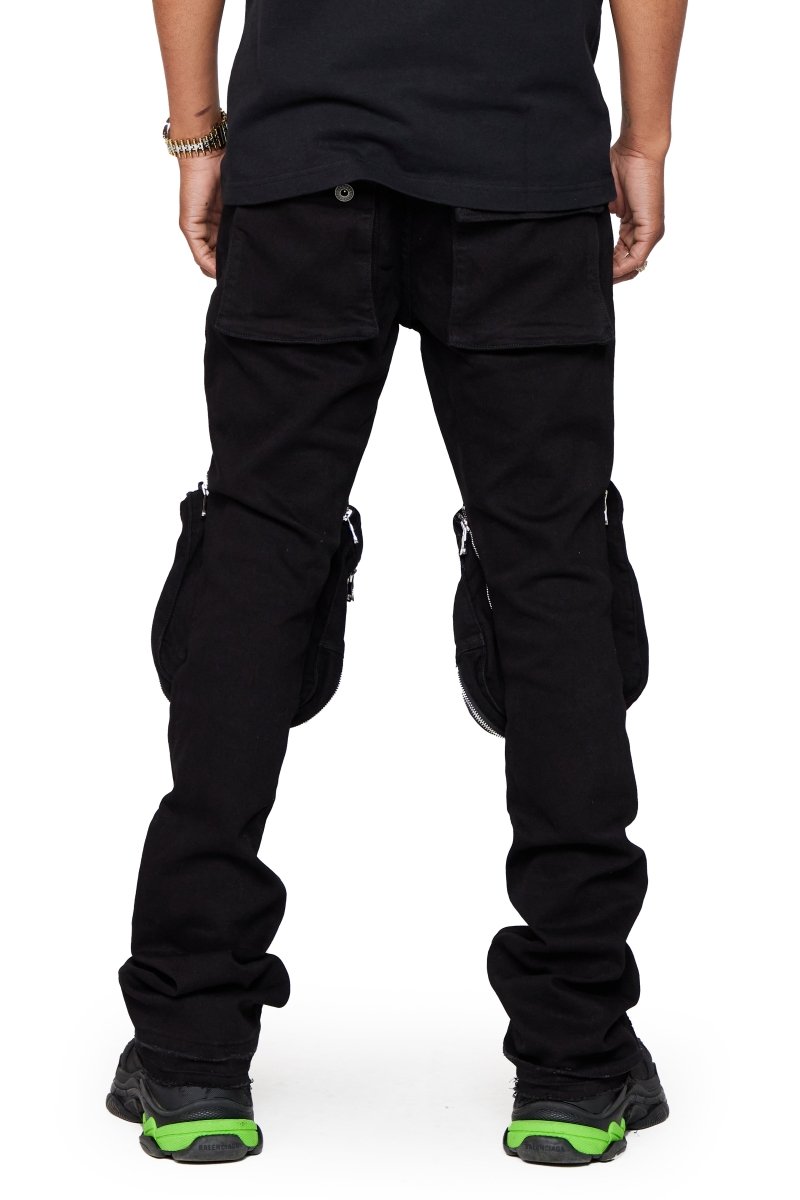 “LEOPOLD” STACKED FLARE JEAN BLACK WASHED