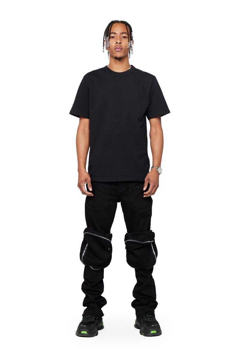 “LEOPOLD” STACKED FLARE JEAN BLACK WASHED