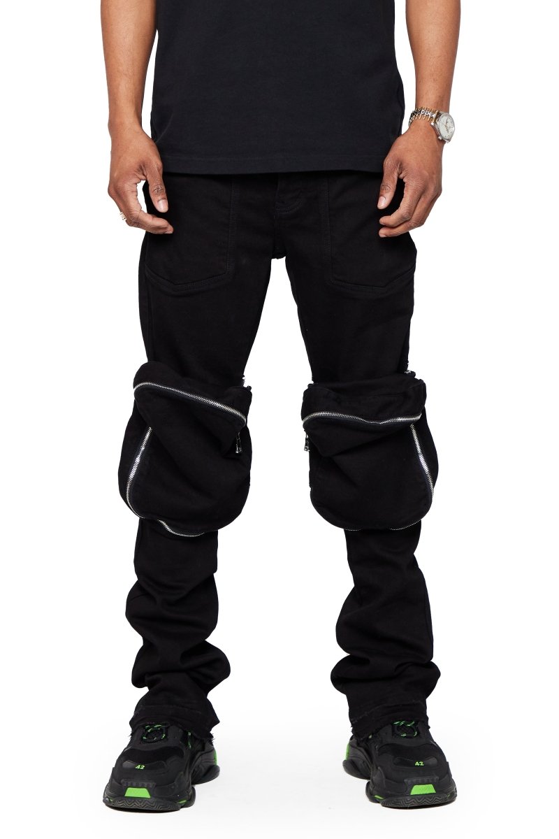 “LEOPOLD” STACKED FLARE JEAN BLACK WASHED