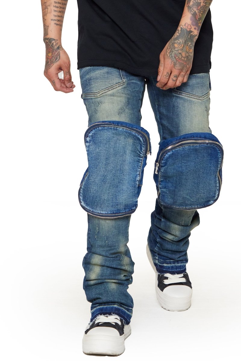 “LEOPOLD” STACKED FLARE JEAN DK. VINTAGE WASHED