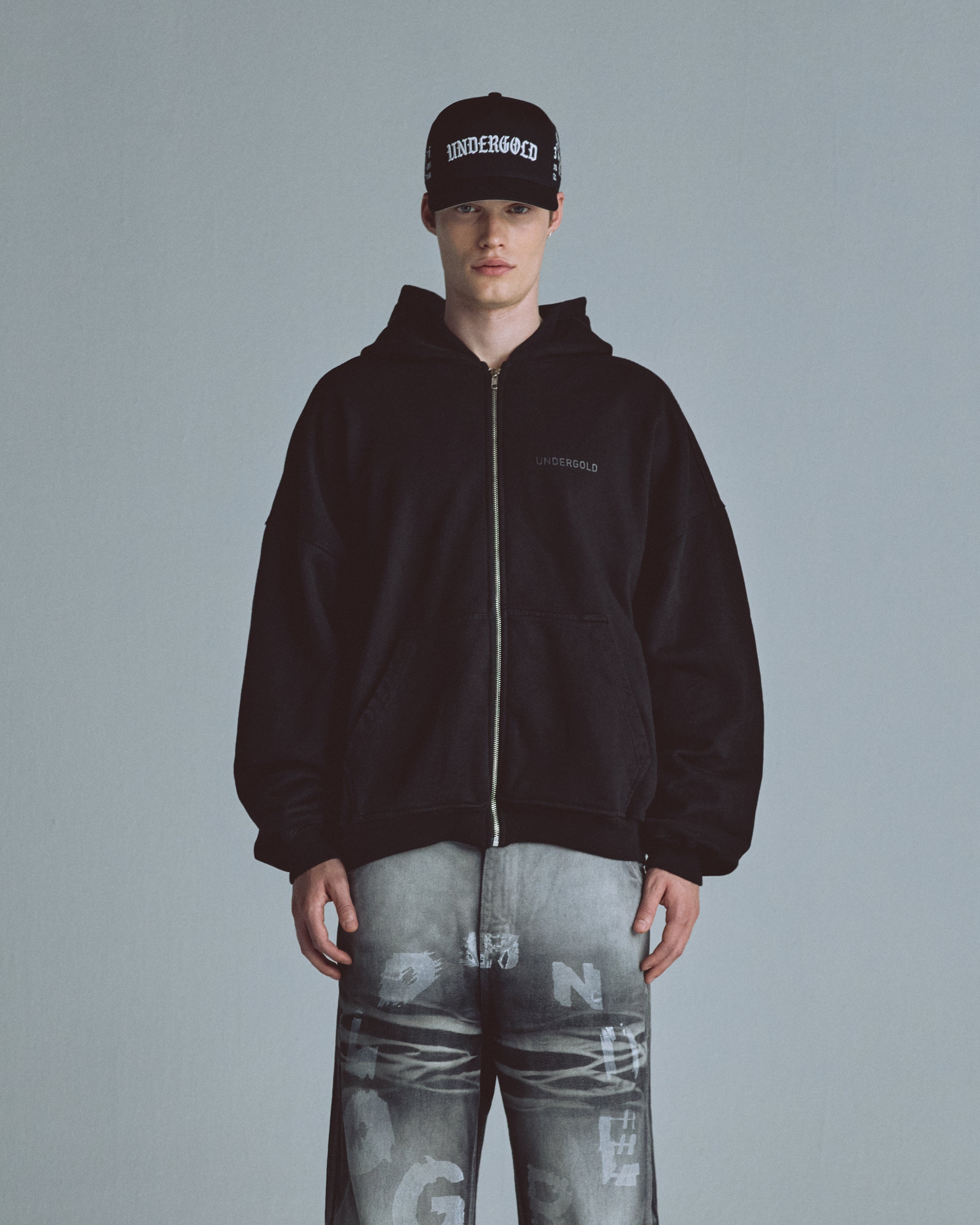 Line Logo Zip Up Hoodie Black