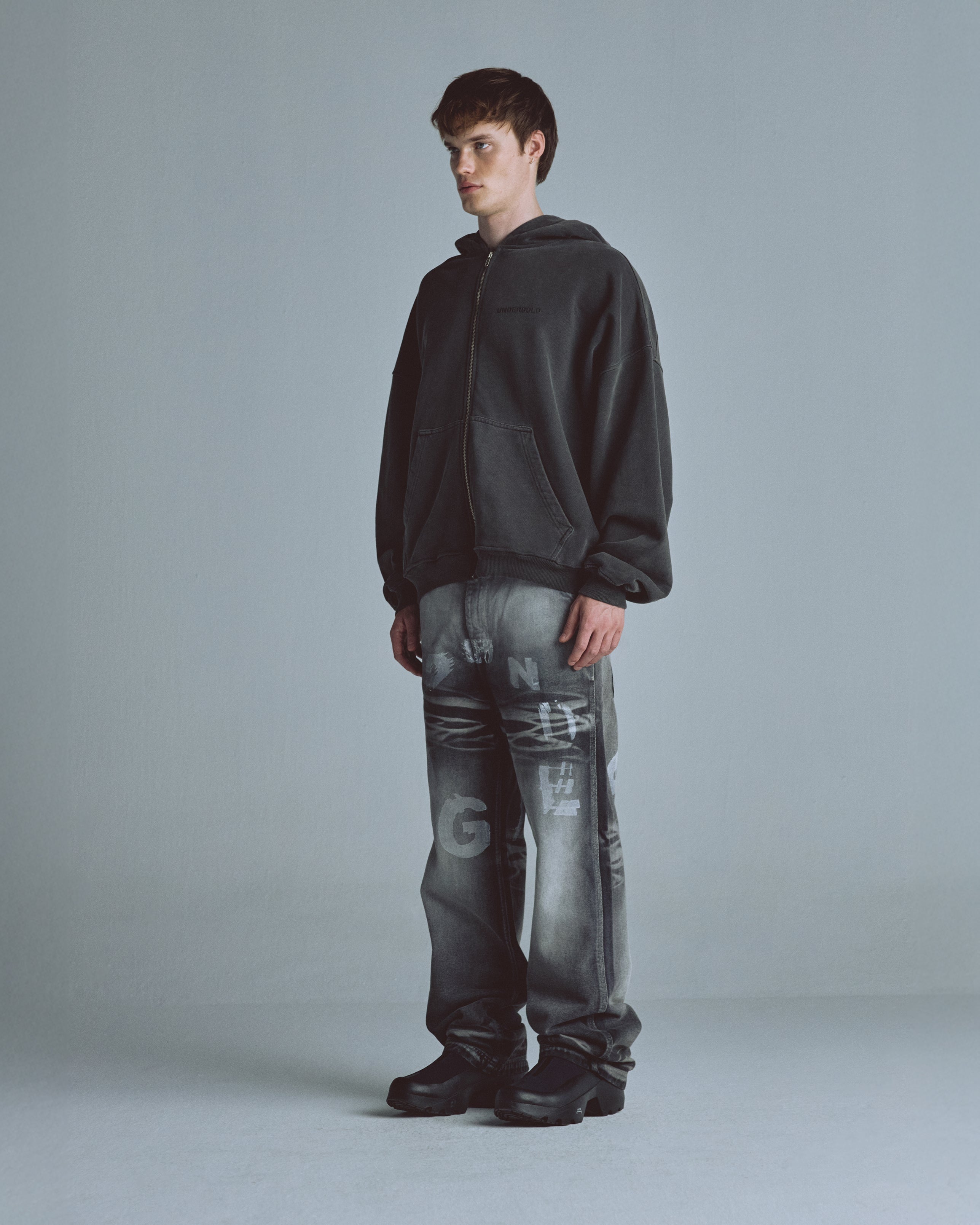 Line Logo Zip Up Hoodie Old Gray