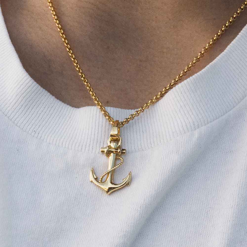 Gold Anchor Necklace Pendant & Rope Chain