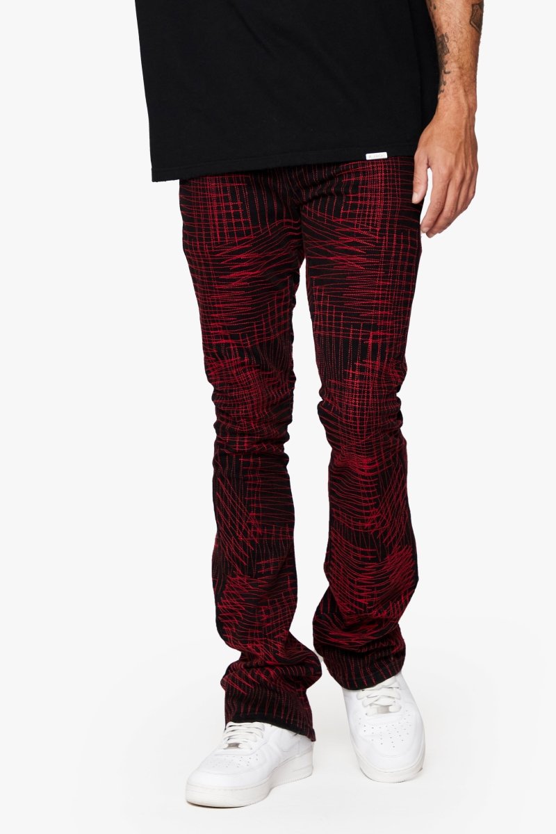 "MR. EMBROIDERY" STACKED FLARE JEAN CRIMSON NOIR