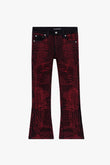 "MR. EMBROIDERY" STACKED FLARE JEAN CRIMSON NOIR