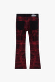 "MR. EMBROIDERY" STACKED FLARE JEAN CRIMSON NOIR