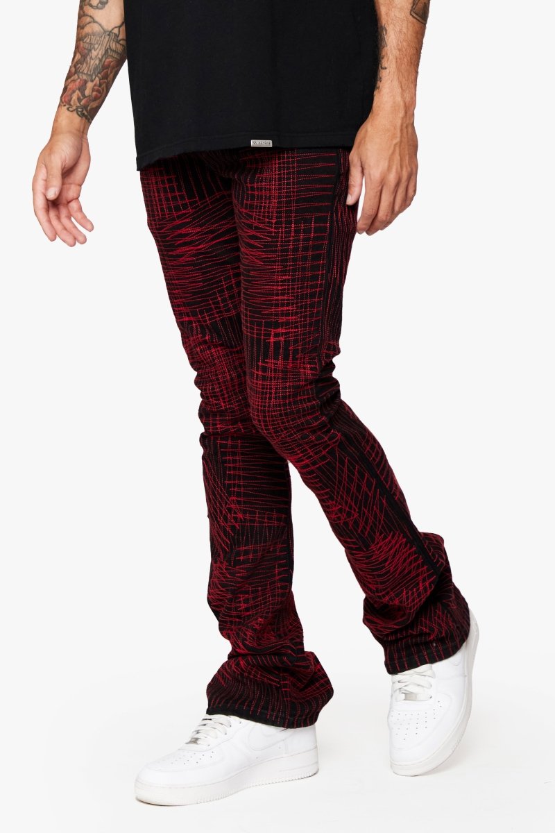 "MR. EMBROIDERY" STACKED FLARE JEAN CRIMSON NOIR
