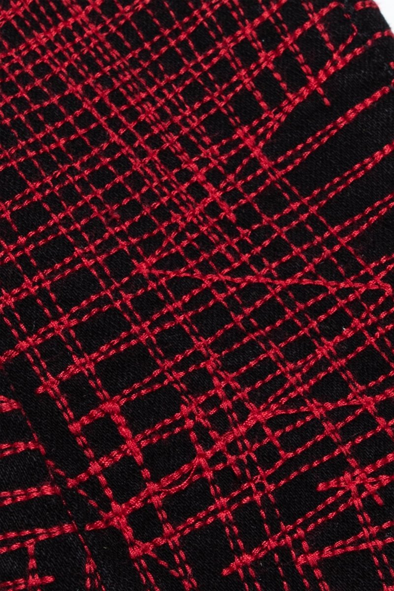 "MR. EMBROIDERY" STACKED FLARE JEAN CRIMSON NOIR