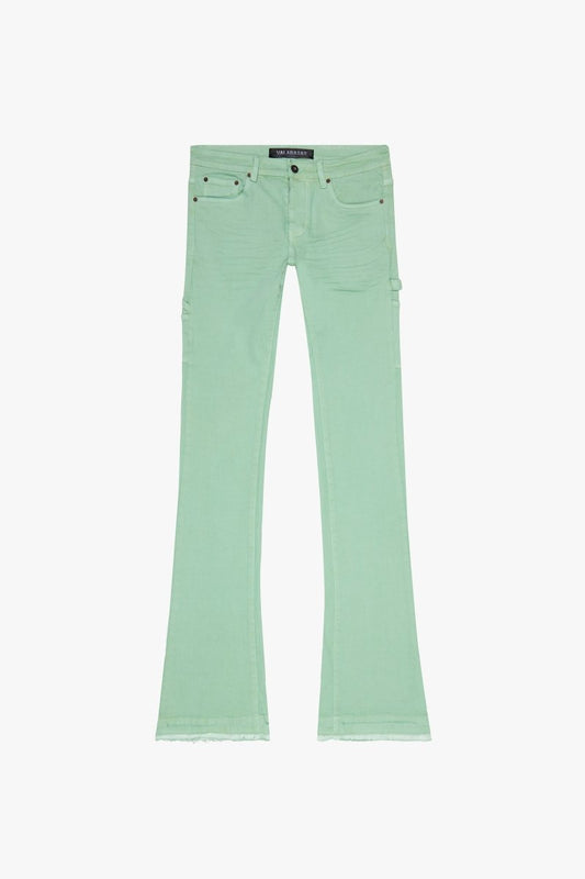 "MR. EXTENDO" STACKED FLARE JEAN GREEN