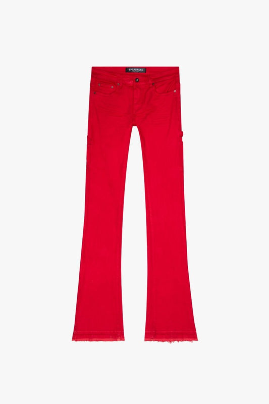 "MR. EXTENDO" STACKED FLARE JEAN RED